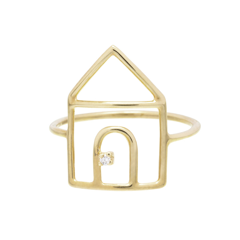 House shaped gold ring with small diamond