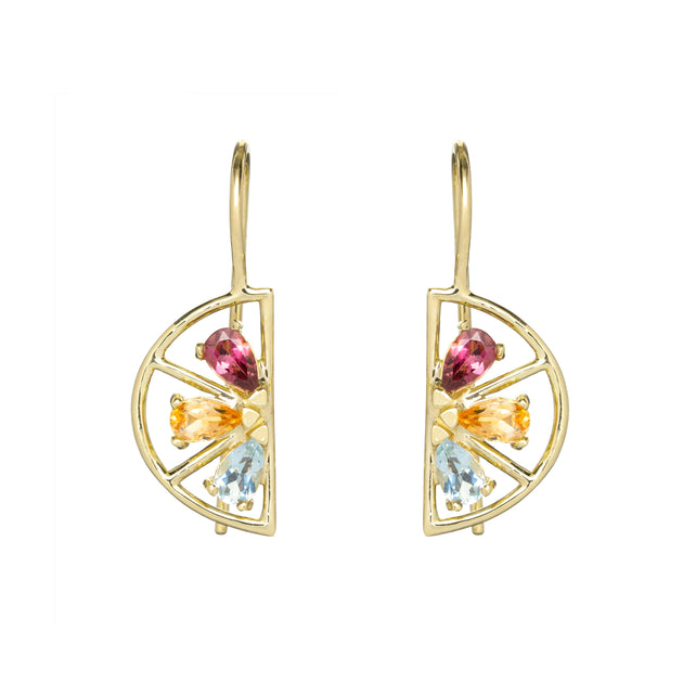 MEDIA NARANJA TRIO TOURMALINE + CITRINE + AQUAMARINE EARRINGS
