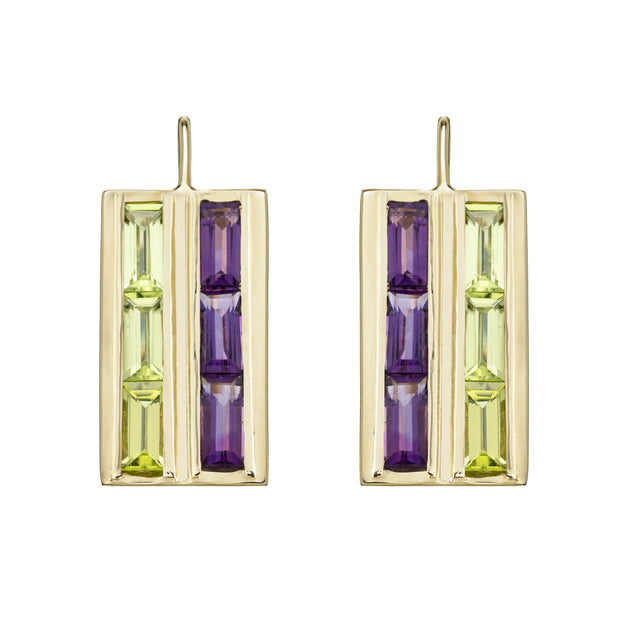 DECO CENTRAL PERIDOT + AMETHYST EARRINGS