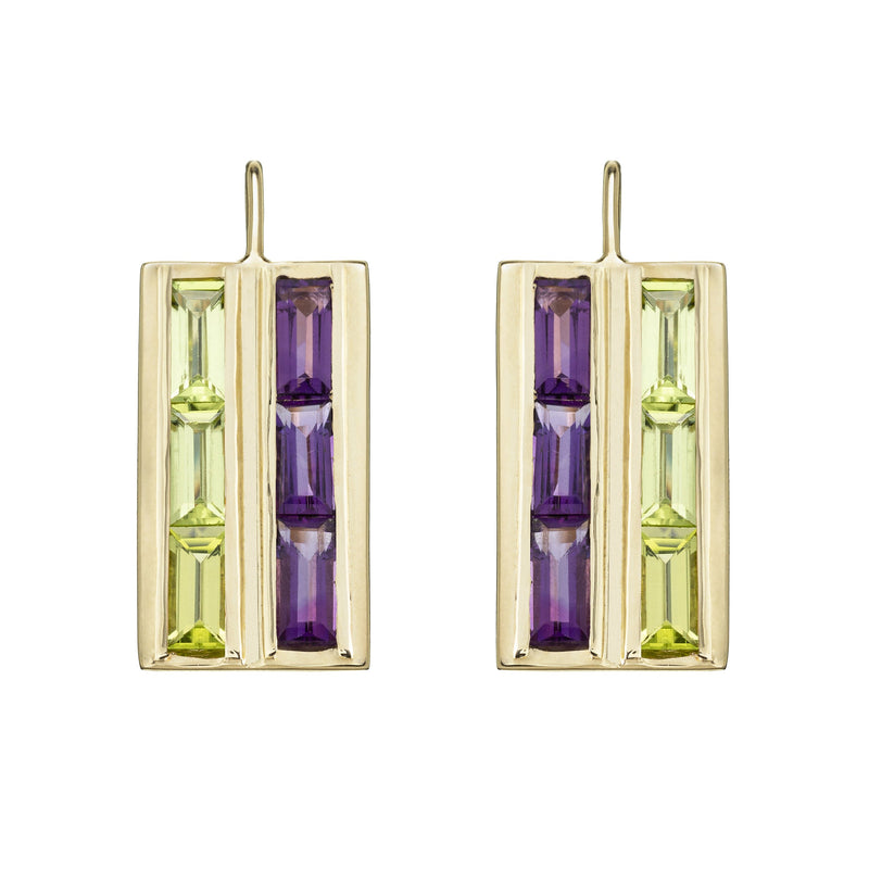 DECO CENTRAL PERIDOT + AMETHYST EARRINGS