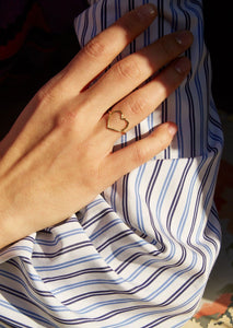 Heart shaped gold ring worn by model