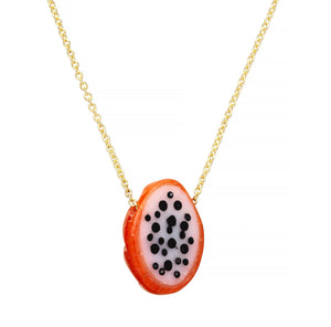 Gold chain necklace with dragon fruit shaped coral