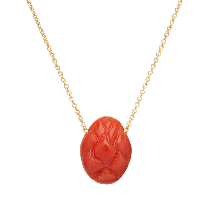 Gold chain necklace with dragon fruit shaped coral back