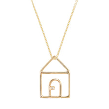 Load image into Gallery viewer, Gold chain necklace with house shaped pendant and small diamond
