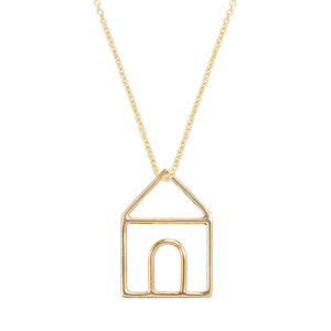 Gold chain necklace with gold house shaped pendant