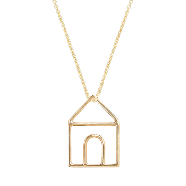 Gold chain necklace with gold house shaped pendant