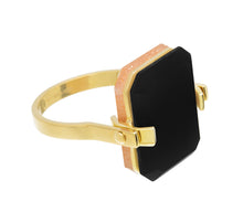 Load image into Gallery viewer, DECO SANDWICH SUNSTONE + BLACK AGATE RING
