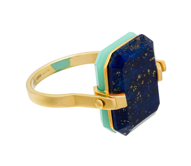 DECO SANDWICH LAPIS LAZULI + CHRYSOPRASE RING