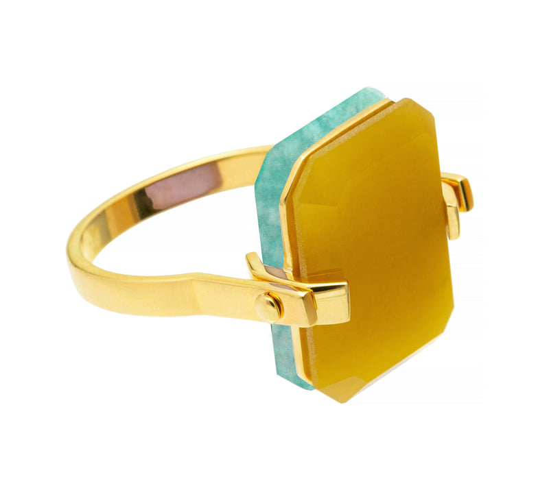 DECO SANDWICH AMAZONITE + YELLOW JADE RING