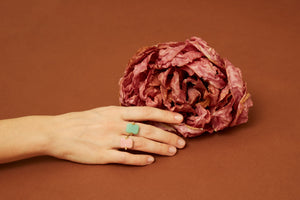 DECO SANDWICH PINK OPAL + GREEN AGATE RING