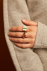 DECO EMPANADA WHITE AGATE RING