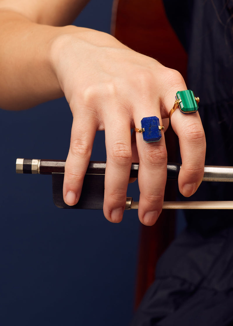 DECO SANDWICH LAPIS LAZULI + CHRYSOPRASE RING