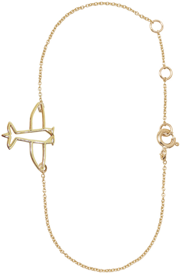 Gold chain bracelet with airplane shaped pendant