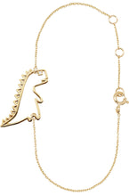 Load image into Gallery viewer, Gold chain bracelet with dinosaur shaped pendant and small diamond

