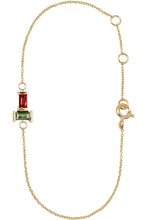 Load image into Gallery viewer, Gold chain bracelet with baguette cut garnet and green tourmaline

