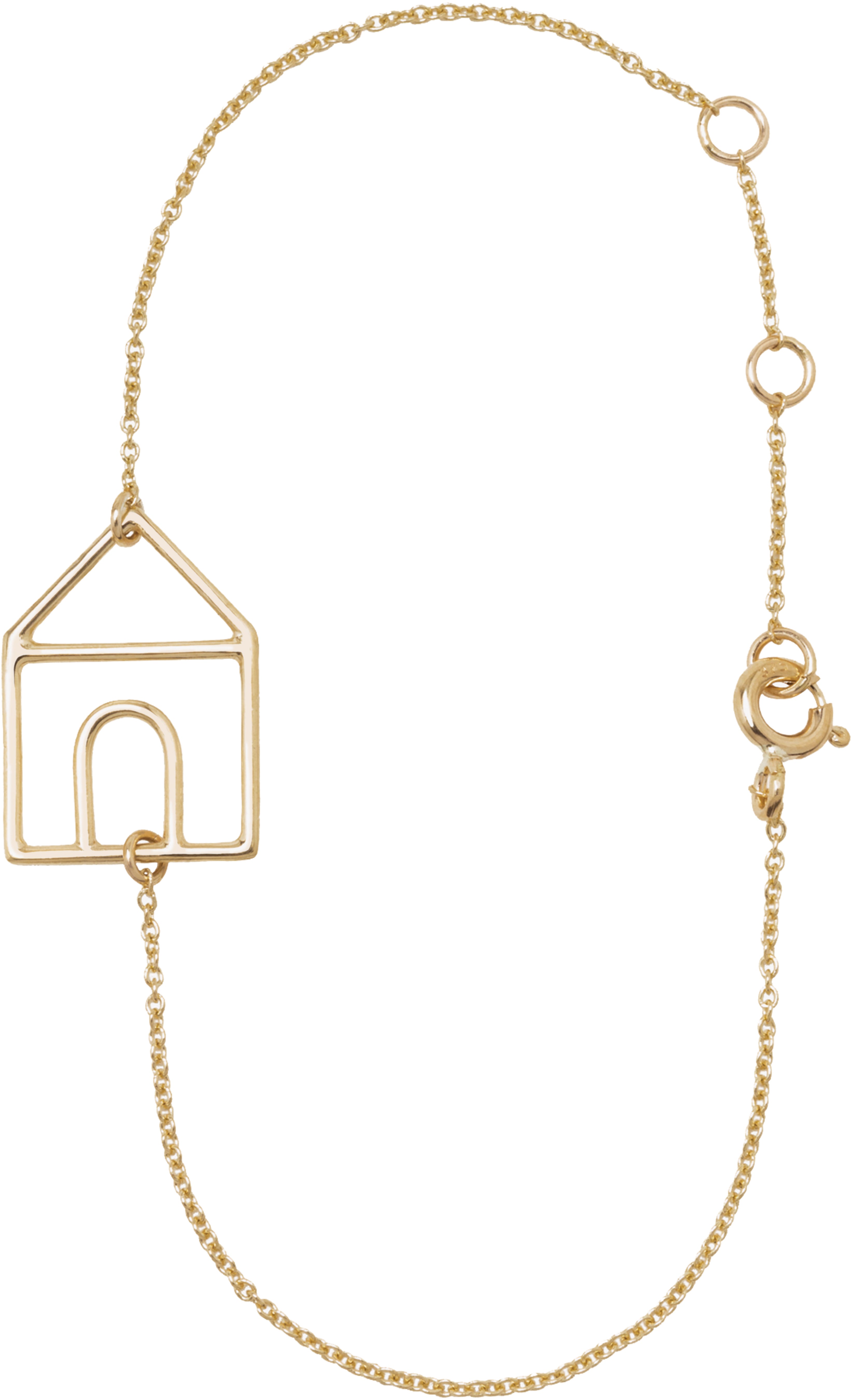 Gold chain bracelet with house shaped pendant