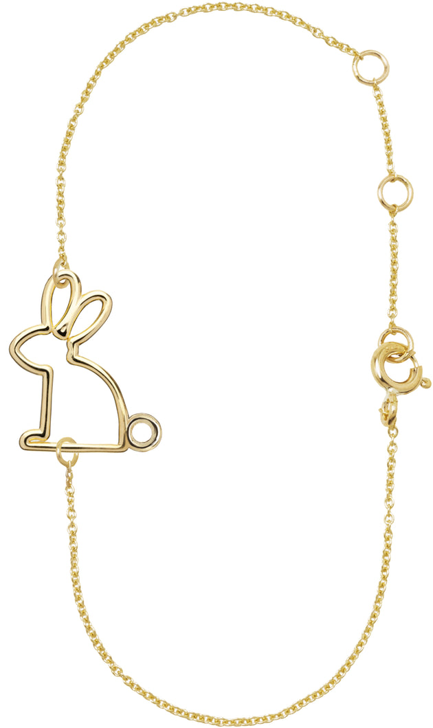 Gold chain bracelet with small rabbit shaped pendant