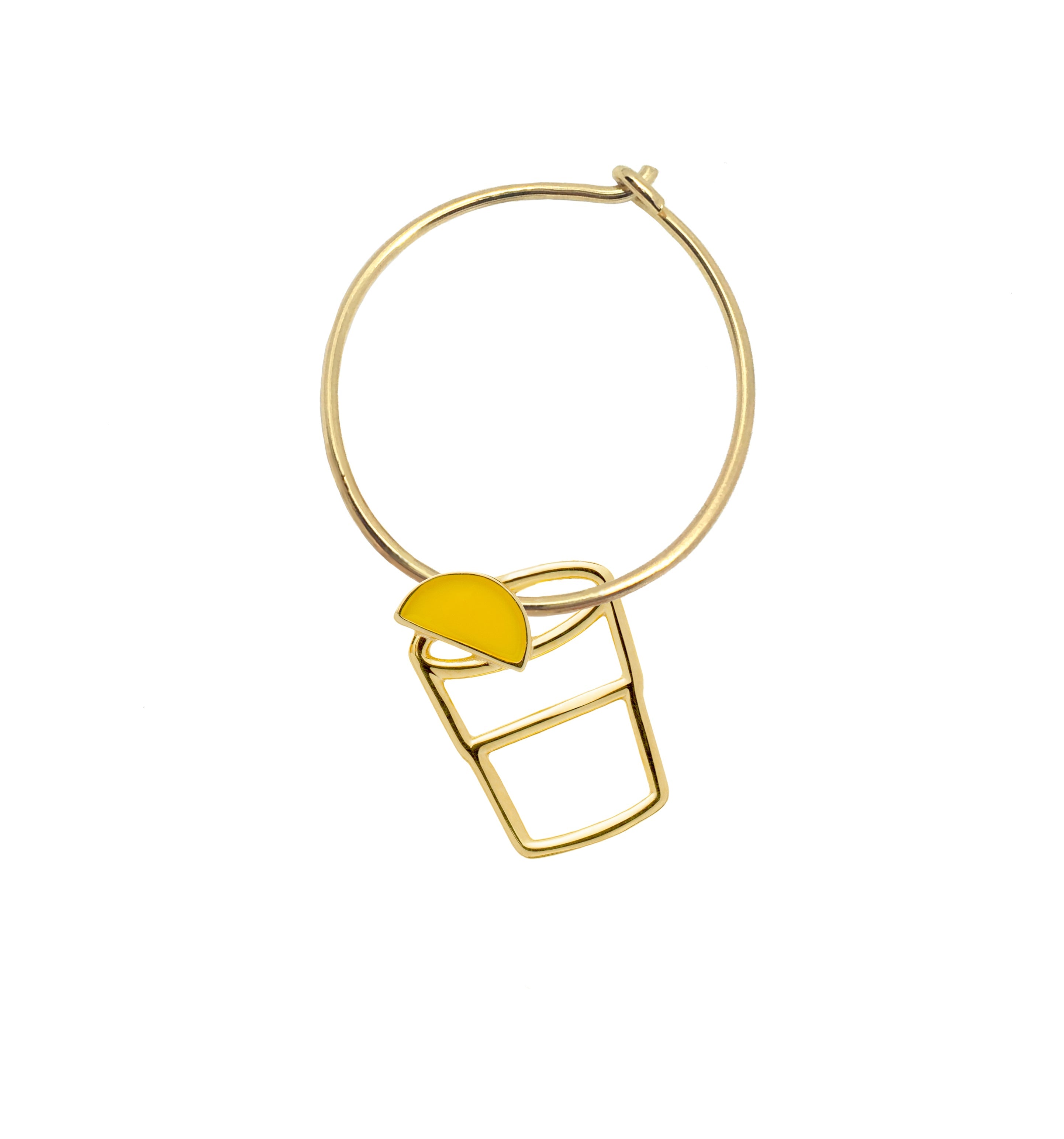 Gold earring circle with tequila shot shaped pendant