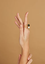 Load image into Gallery viewer, Gold square rings with white agate and jasper stones on woman&#39;s hand
