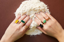 Load image into Gallery viewer, Hand dipped in flour with gold rings with precious stones
