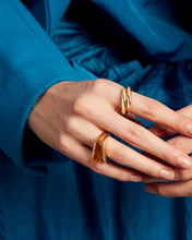Load image into Gallery viewer, Woman wearing two gold rings with citrine stone

