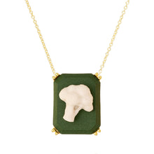 Load image into Gallery viewer, Gold chain necklace with broccoli cameo in green porcelain
