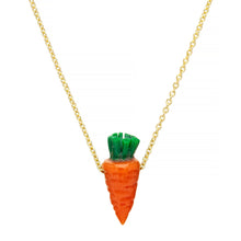 Load image into Gallery viewer, Gold chain necklace with small carrot shaped coral pendant with turquoise leaves
