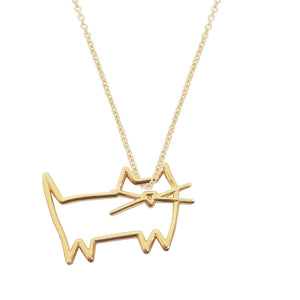 Gold chain necklace with cat shaped pendant