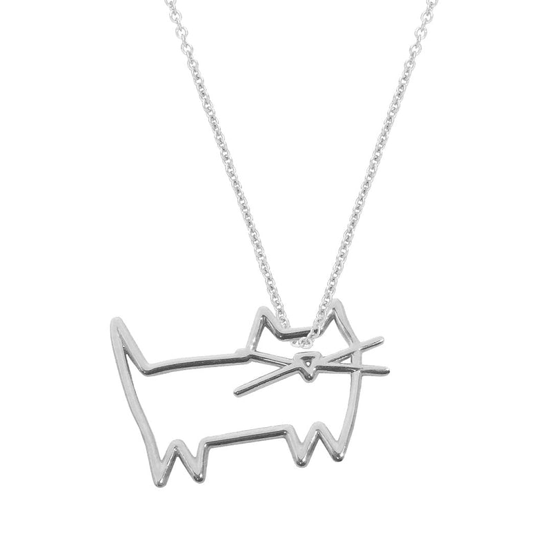 White gold chain necklace with a cat shaped pendant