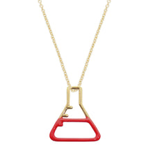 Load image into Gallery viewer, Gold chain necklace with small chemistry baker pendant hand-painted in red enamel
