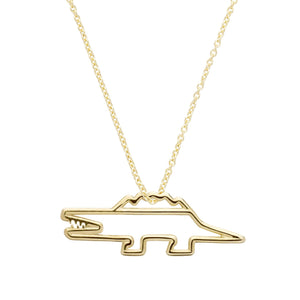 Gold chain necklace with a crocodile shaped pendant