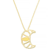 Load image into Gallery viewer, Gold chain necklace with croissant shaped pendant hand-painted in cream enamel
