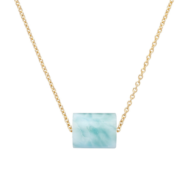 Gold chain necklace with cylinder cut amazonite stone