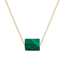 Load image into Gallery viewer, Gold chain necklae with a cylinder cut malachite stone
