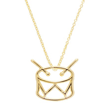 Load image into Gallery viewer, Gold chain necklace with drum shaped pendant

