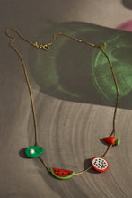 Load image into Gallery viewer, Gold chain necklace with coral and turquoise fruit
