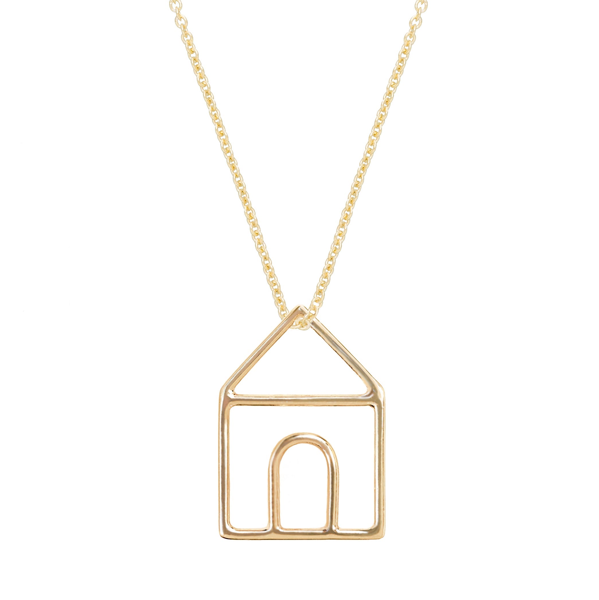 Gold chain necklace with gold house shaped pendant