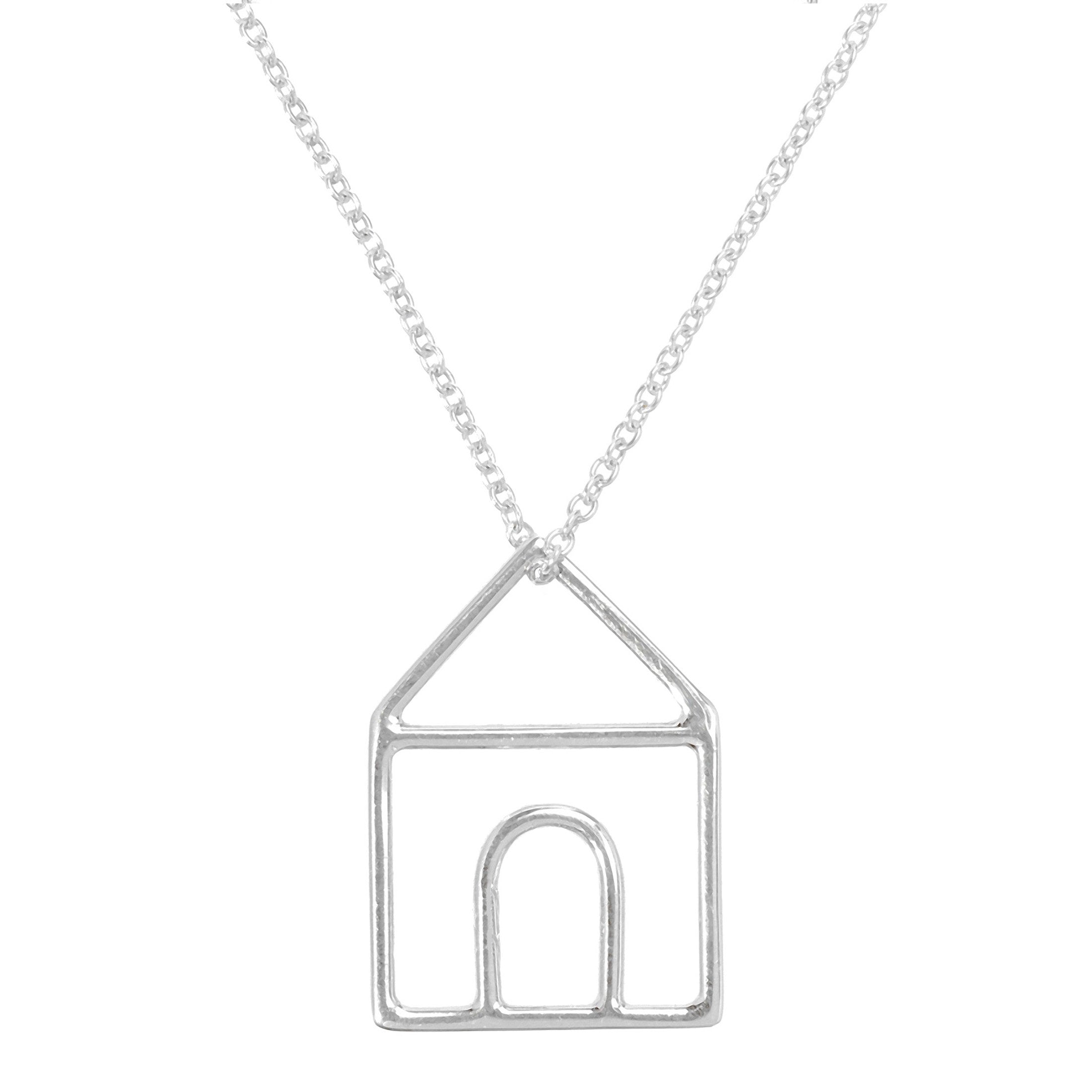 White gold chain necklace with house shaped pendant