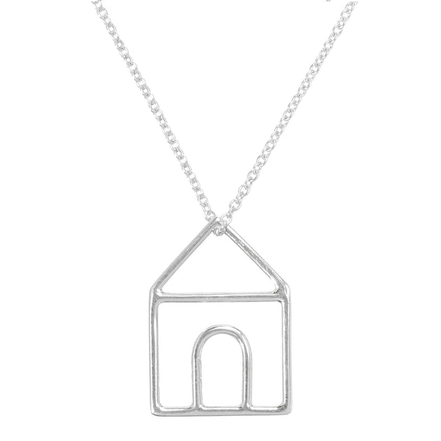 White gold chain necklace with house shaped pendant