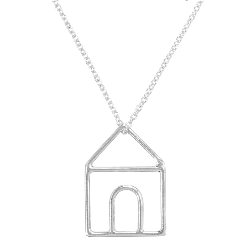 White gold chain necklace with house shaped pendant