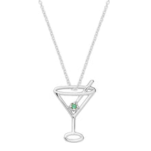 Load image into Gallery viewer, White gold chain necklace with martini drink shaped pendant and small emerald
