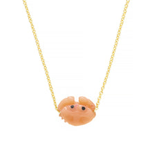 Load image into Gallery viewer, Gold chain necklace with mini pink crab shaped coral pendant
