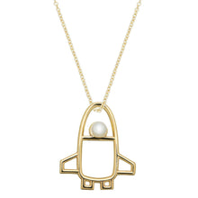 Load image into Gallery viewer, Gold chain necklace with space shuttle shaped pendant with pearl
