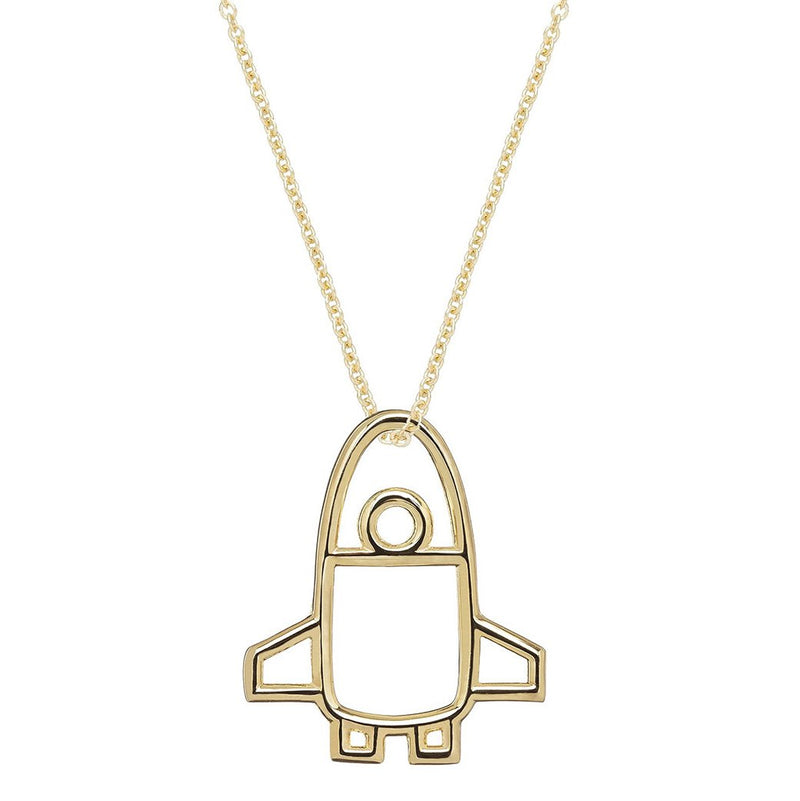 Gold chain necklace with space shuttle shaped pendant