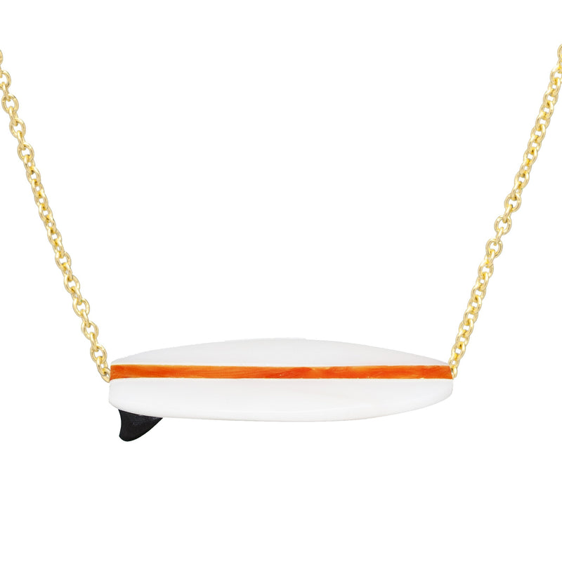 Gold chain necklace with surf shaped white coral pendant