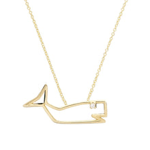 Load image into Gallery viewer, Gold chain necklace with a whale shaped pendant with diamond
