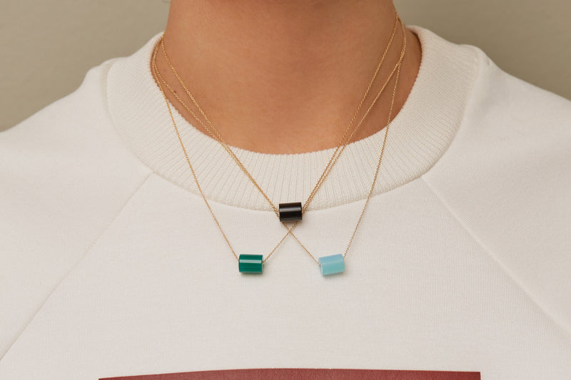 DECO CILINDRO BLUE AGATE NECKLACE