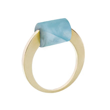Load image into Gallery viewer, Gold ring with a cylinder cut amazonite ring
