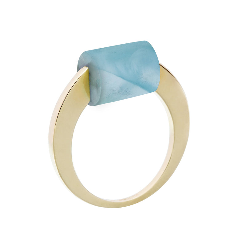 Gold ring with a cylinder cut amazonite ring