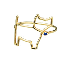 Load image into Gallery viewer, Little dog shaped ring with a blue sapphire
